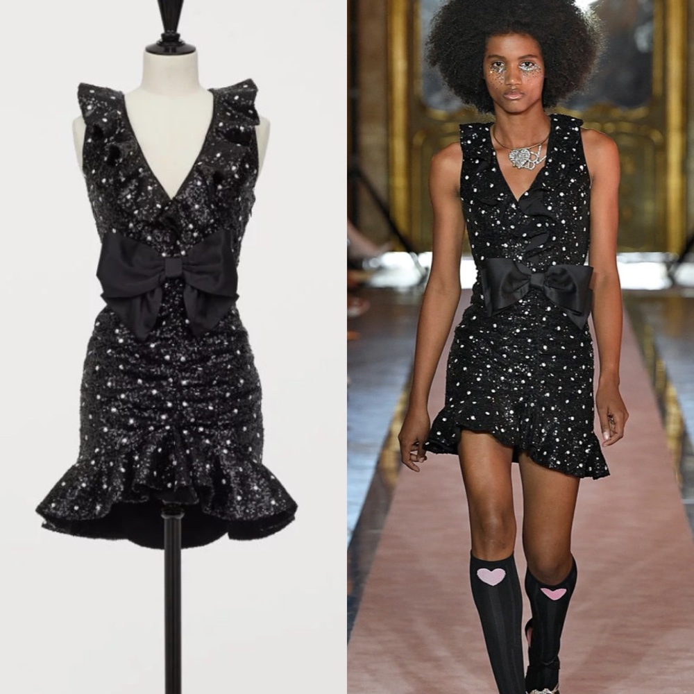 Giambattista Valli x H&M Black Sequined Polka Dot Big Ruffle Cocktail Dress 12